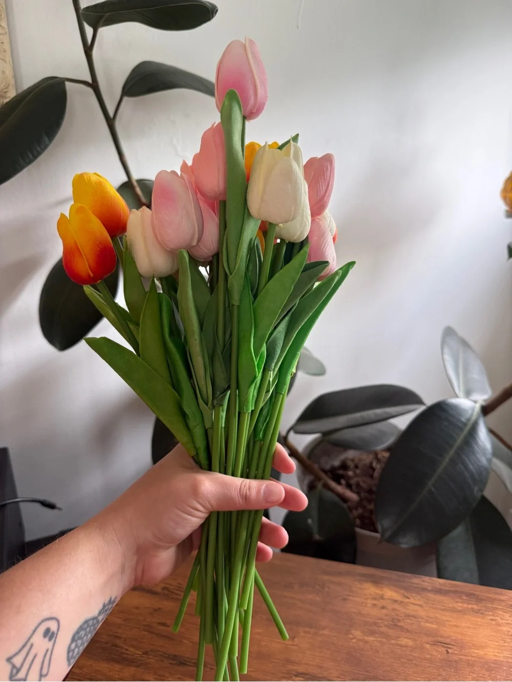 Artificial Tulip Bouquet - Pink, Yellow, White - Home Accents